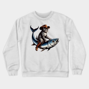 Meowdy Texas Cowboy Rodeo Cat Ride On Sardine Crewneck Sweatshirt